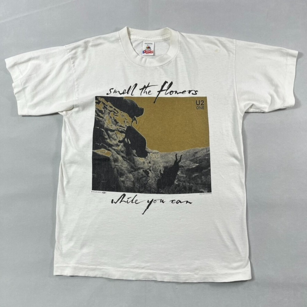 Vintage U2 T Shirt Men Large‎ Smell The Flowers While You Can Single Stitch 90s